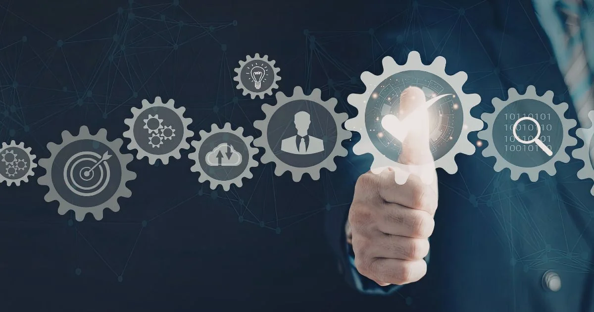 Business hand selecting digital transformation strategy icons